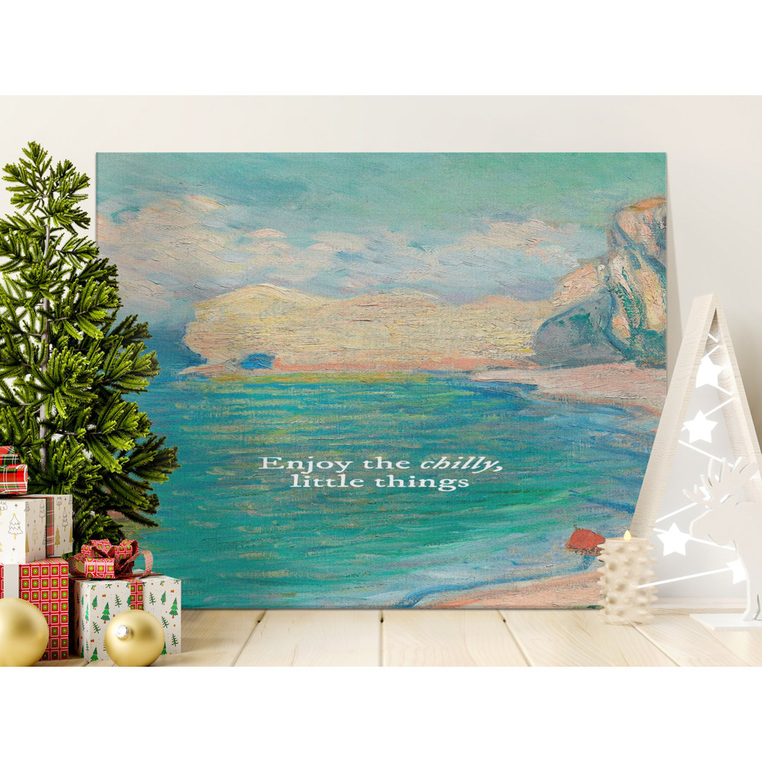 Coastal Seascape Canvas Wall Art, Enjoy Little Things Quote, Gallery Wrapped Matte Print, Ready to Hang, Archival Quality, Beach Decor