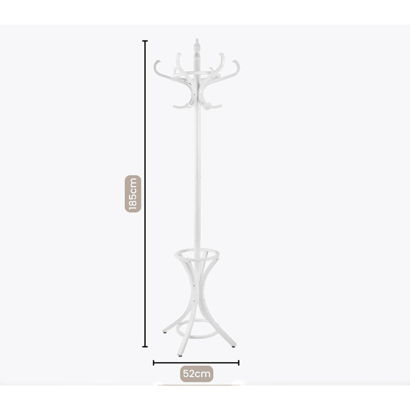 Freestanding 12 - Hook Coat Rack, White