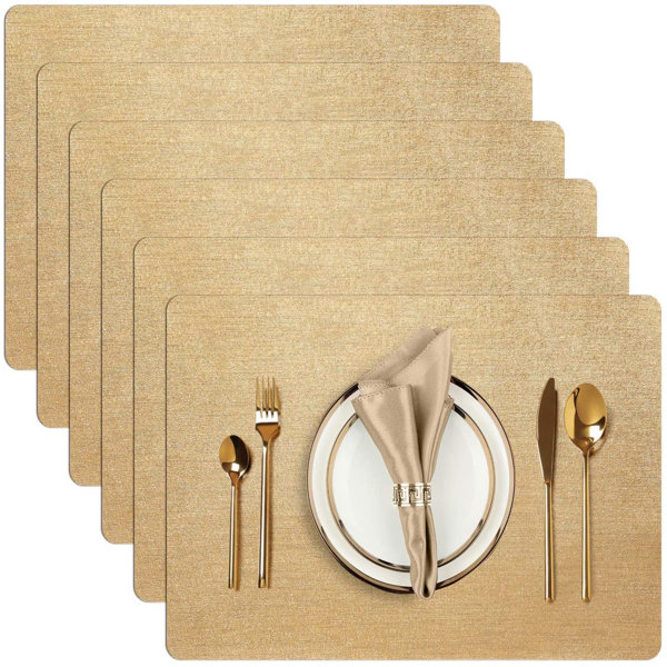 6 Pack, Gold Sparkle Placemats, Non Slip Decorative Oval Glitter Table Mat