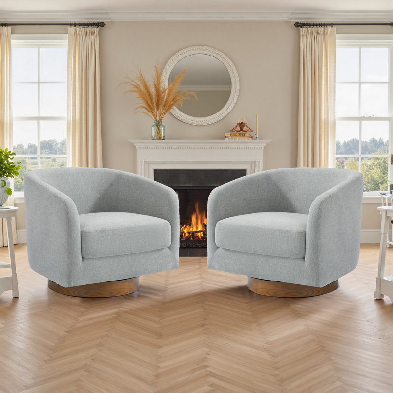 72Cm Wide Swivel Barrel Chair, Light Grey Chenille