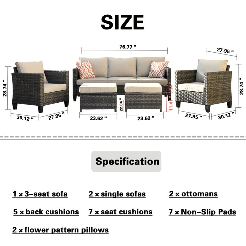 Premium All-Weather Wicker 5 - Person Patio Conversation Set with Cushions, Beige