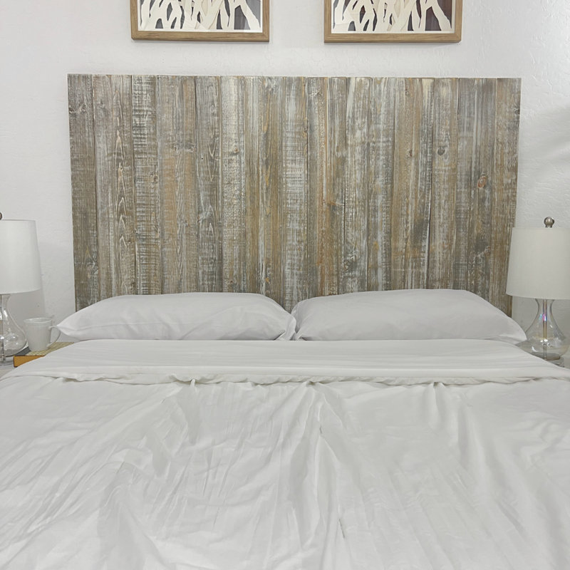 Tête de lit murale en bois massif Ashleah, Gris délavé, Double