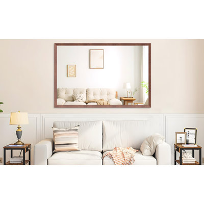 Miroir mural surdimensionné de 60 po x 40 po avec cadre en aluminium noyer, pour salle de bain, salon, chambre à coucher, placement vertical ou horizontal, cadre rectangulaire sécuritaire et moderne - preuve polyvalente
