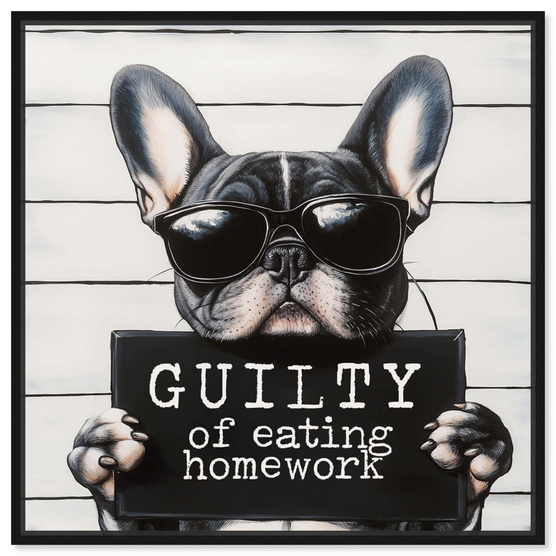 Décoration murale mignonne en toile «Guprim of Eating Homework» par Art Remedy, H 25 po x l 25 po, Noir, Cadre flottant