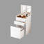 Meuble-lavabo 3-en-1 avec miroir en verre, station de charge, casier de grande bouteille caché, tabouret avec tiroir, table de chevet, blanc pur