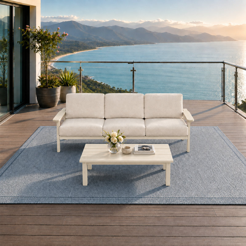 Ensemble de conversation de patio en PEHD pour 4 personnes avec coussins, ensemble de canapé de patio toutes saisons, ensemble de conversation extérieur