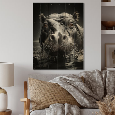 Hippopotame puissant hippopotame II sur bois