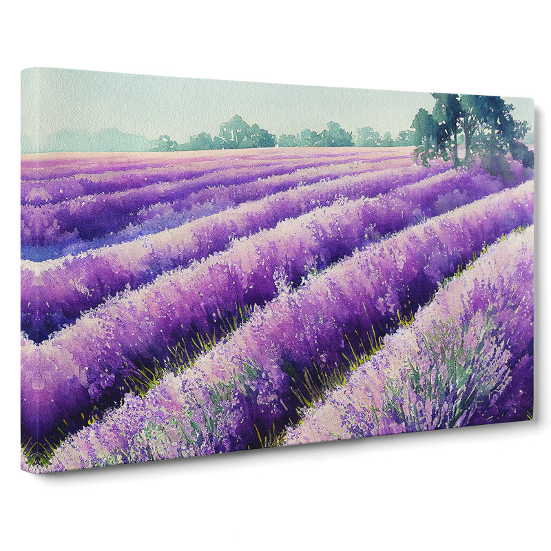 Watercolour Lavender Field Vol.7 - Wrapped Canvas Print, 40cm H x 60cm W x 3cm D