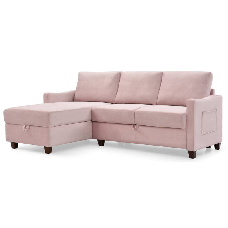 Canapé et méridienne réversible en velours de 82 po de largeur Monserrat, Rose