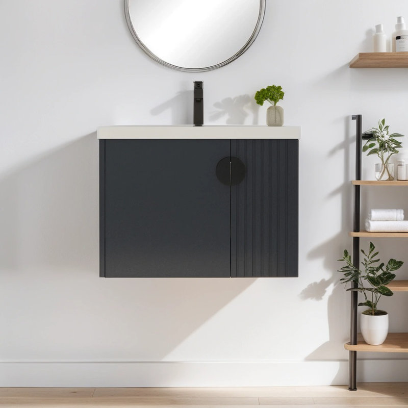 Ensemble de meuble-lavabo simple 28 po avec lavabo Aarjun, Noir
