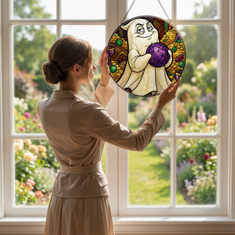 12"H Ghost Crystal Stained Glass Window Panel