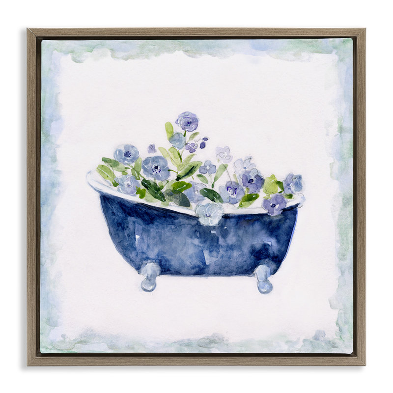 Charmantes fleurs de baignoire bleues, Cadre flottant orme Montalcino, H 25 po x l 25 po
