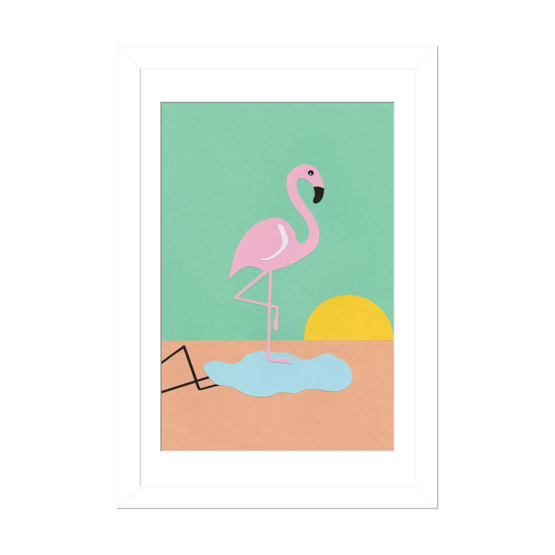 Flamant rose - reproduction d'art mural - papier d'art encadré, H 24 po x l 16 po, Impression encadrée avec passe-partout