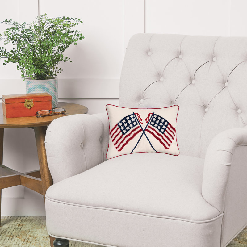 Americana Double U.S.A. Flag Patriotic Hooked Rectangle Large Throw Pillow