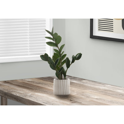 20" Tall Artificial Zz Plant In Grey Cement Pot, Enhancing Indoor Greenery Effect Decorative Plant, High, With Leaves Vase