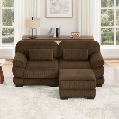 Canapé modulaire en forme de L 76,4 pouces Cloud Couch, canapé 2 places avec repose-pieds, coussins de siège confortables et épais, tissu en velours côtelé respirant, brun pour le salon