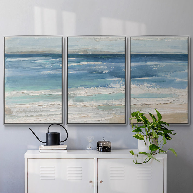 «Ocean Waves I», reproduction sur toile 3 pièces, Argent, H 40 po x l 78 po x P 2 po