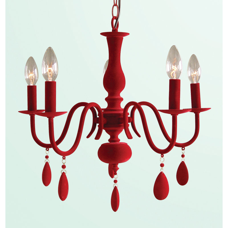 Lustre moderne 5 lumières en velours rouge avec cristal