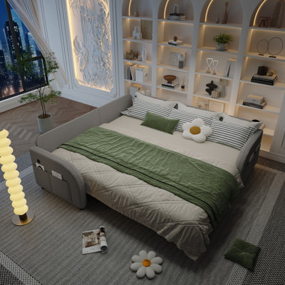 85.1" L-Shaped Sofa Couch with Pull-Out Bed