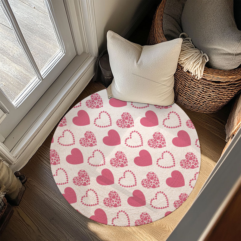 Tapis tressé avec cœurs Valentine, Rond 5 pi