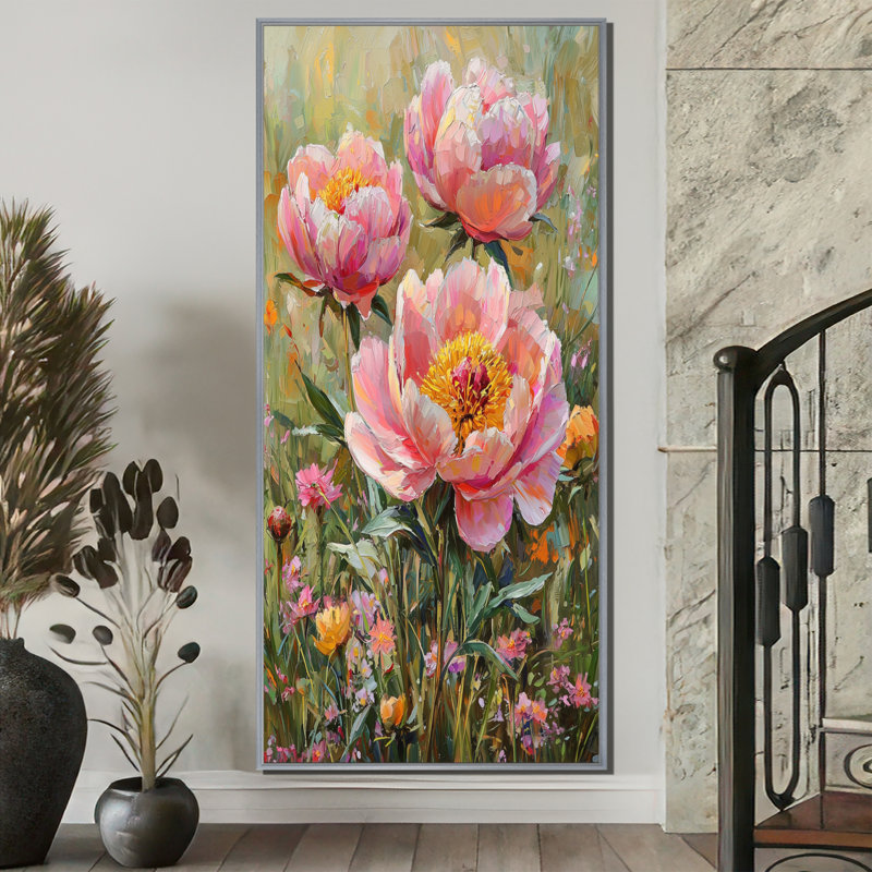 Décoration murale pivoines Chamberlin I - Fleurs de pivoines, H 60 po x l 28 po, Reproduction avec cadre flottant