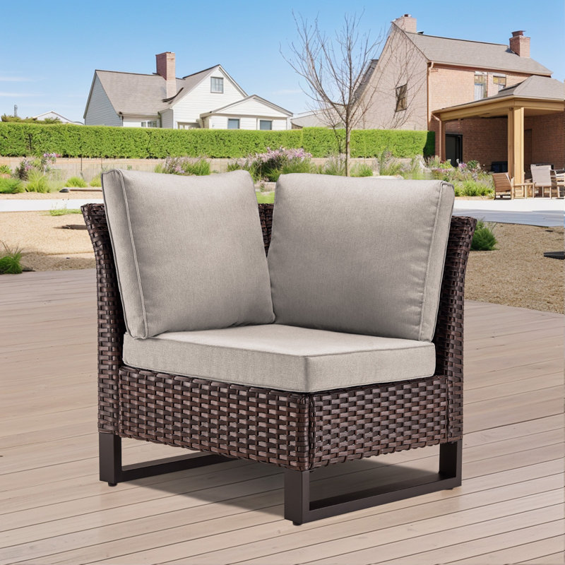 Ingvald Wicker/Rattan Outdoor Patio Armless Accent Chair With Cushions, Beige