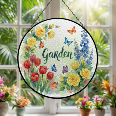 Vitrail de jardin en verre coloré 7,8 po H