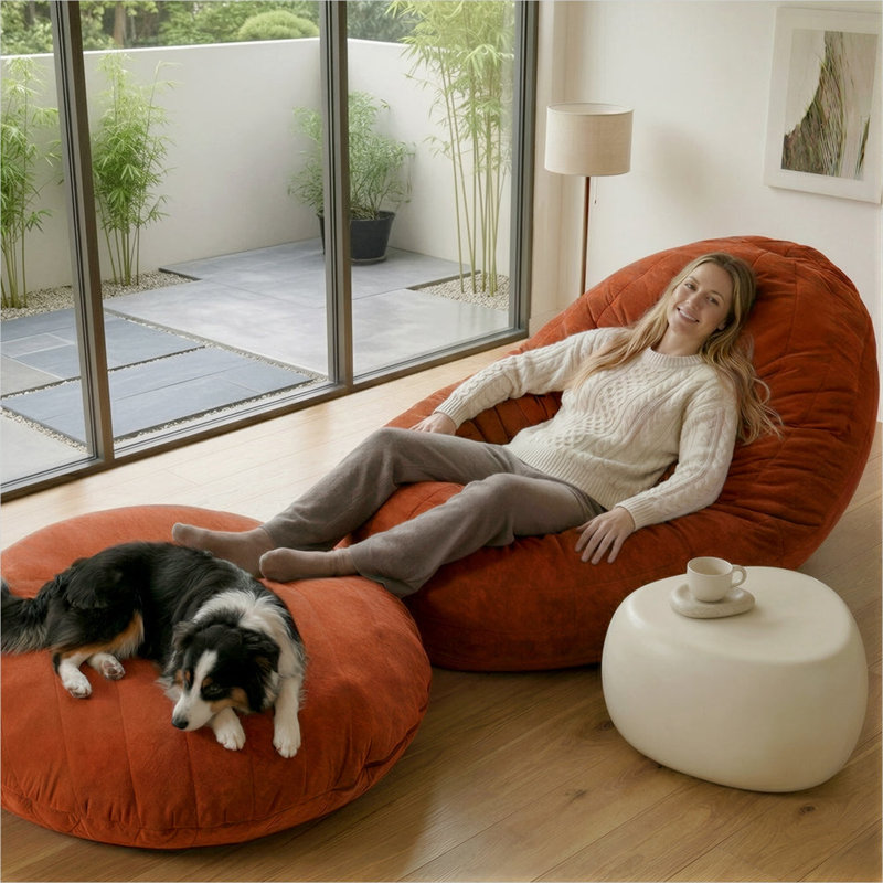 Fauteuil à billes luxueux en velours pour enfants avec noyau en mousse haute densité vert classique