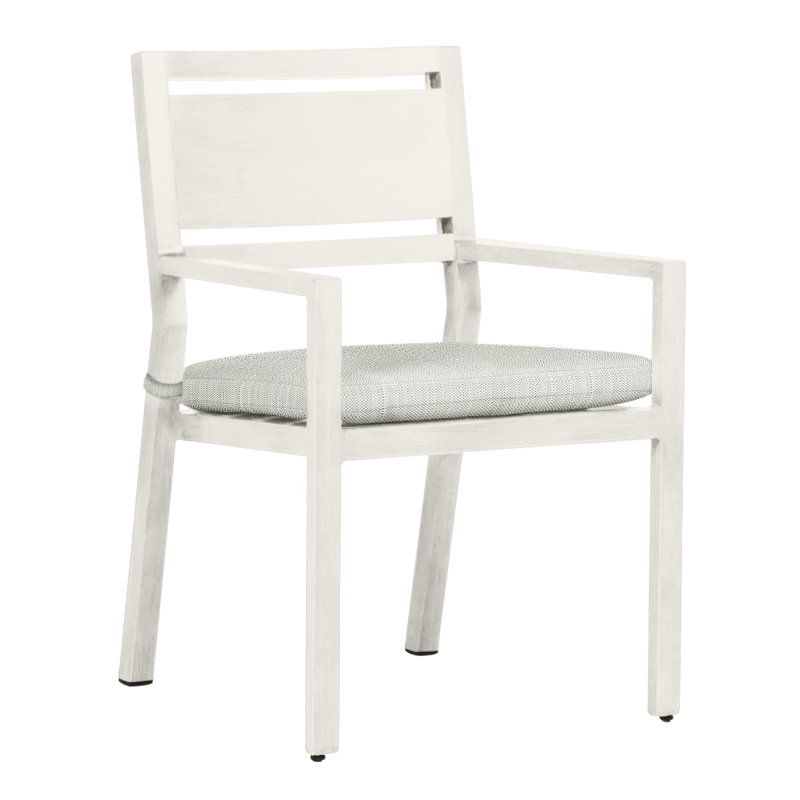 Avondale Aluminum Patio Dining Armchair with Cushions, Welt, Verona Silver, Chalk