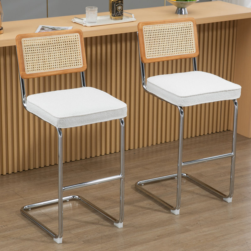 Tabouret de comptoir Avalyna, Blanc, Tabouret de bar (siège d’une hauteur de 30 po), Chrome