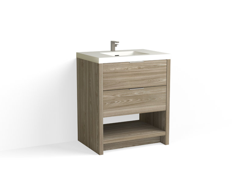 Vue 30" W Freestanding Single Bathroom Vanity, Matte White/Single, Nimbus, Satin Nickel
