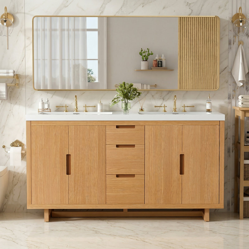 Meuble-lavabo autoportant en bois massif 59,3 po avec quincaillerie à fermeture en douceur - Certifié EPA / Upc