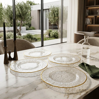 Ensemble de 4 chargeurs en verre texturé avec bordure dorée