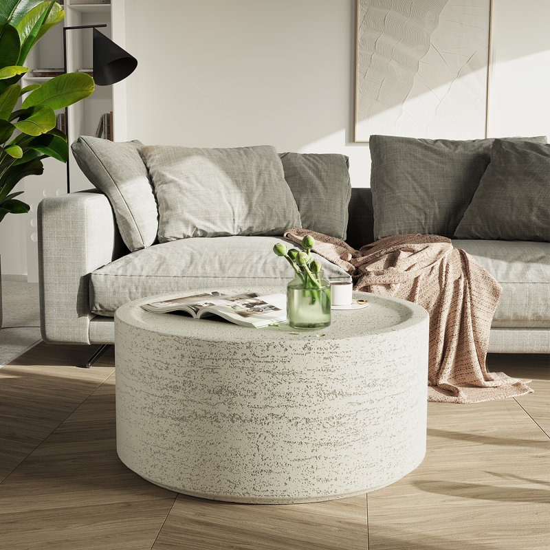 Table basse 28 po d'intérieur et ronde en béton pour salon, beige, Beige