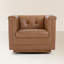 Fauteuil demi-tonneau pivotant carré en cuir véritable 33 po avec structure en bois massif-61281149