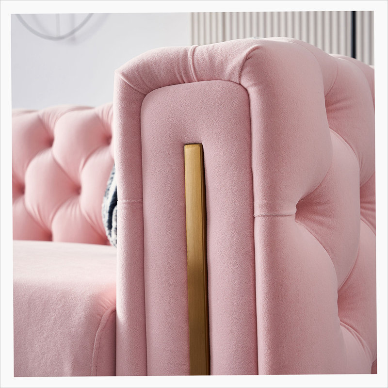 Canapé à accoudoirs carrés 84,25 po Jamayiah, Mélange de polyester rose