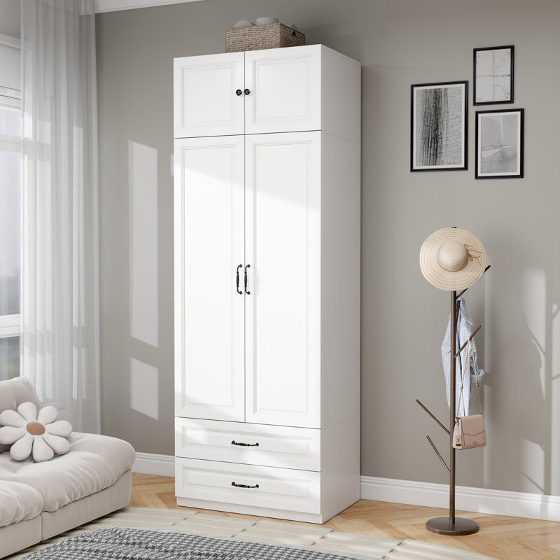 89" Large Armoire Wardrobe Closet with Drawers, White