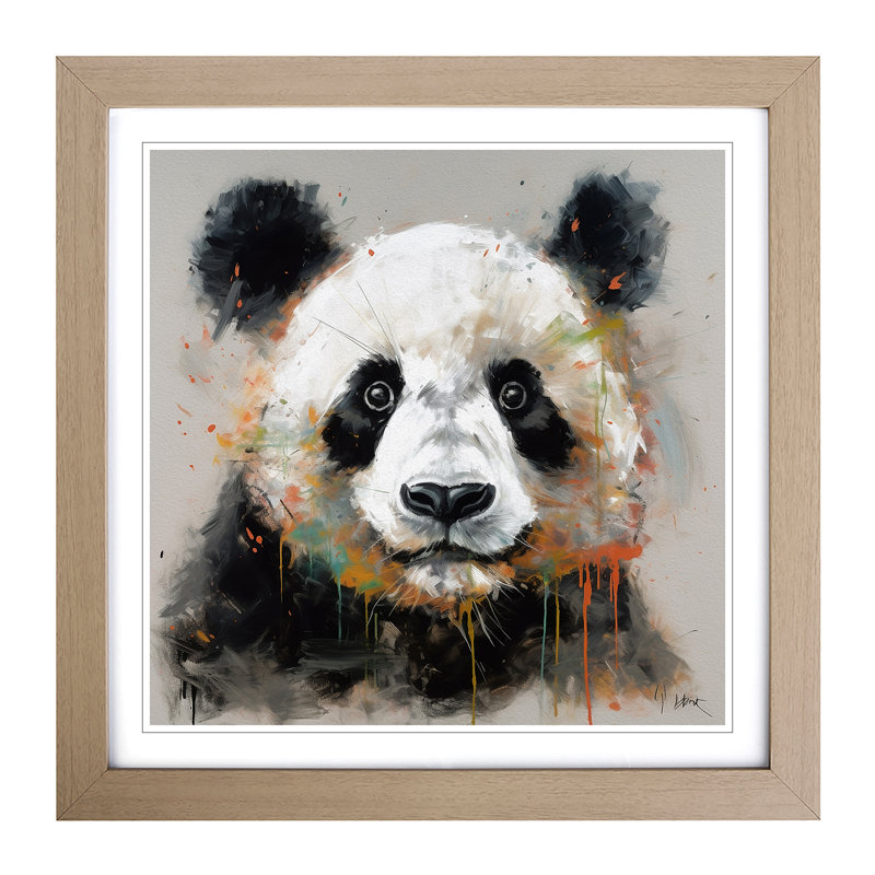 Panda Gestural Art No.4 - Framed Print, Oak