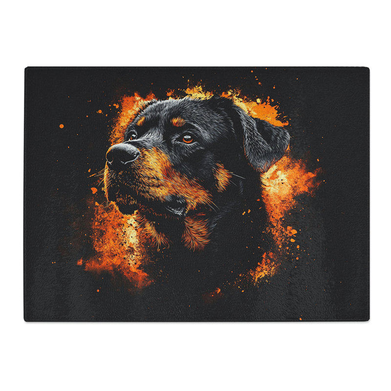 Rottweiler Dog Illustrated  Glass Chopping Board