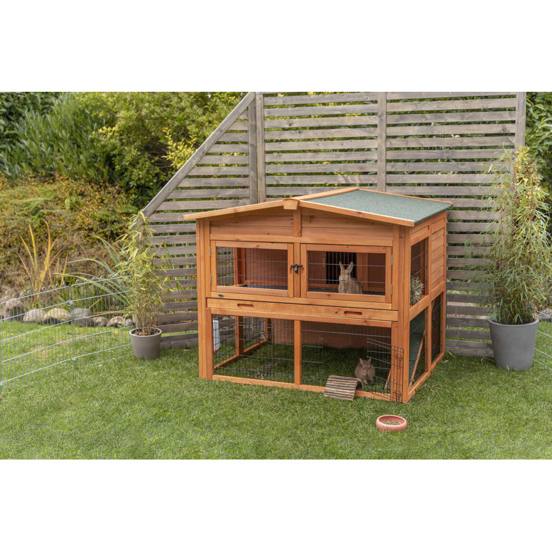Large Two-Story Wooden Hutch for Guinea Pigs and Rabbits