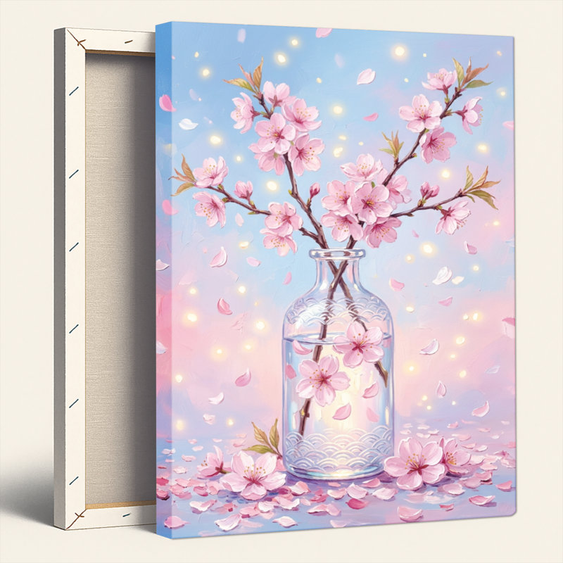 Ensemble de 1 tableau sur toile Fleurs de cerisier, H 30 po x l 20 po, Toile tendue