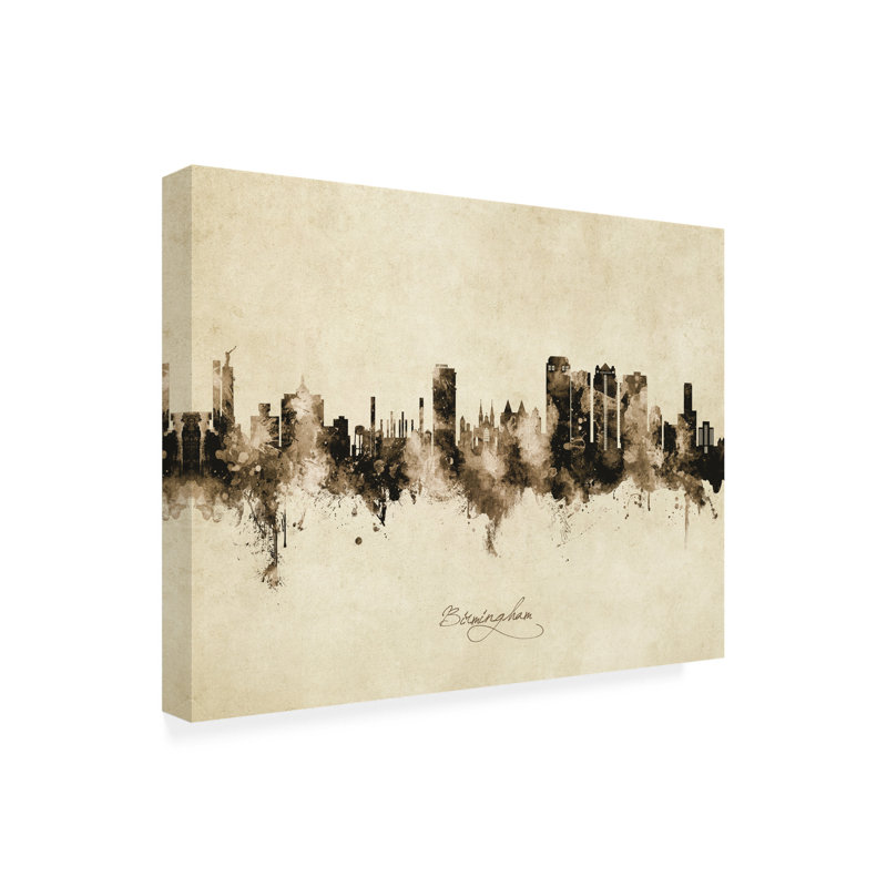 Art sur toile de Michael Tompsett, «Birmingham Alabama Skyline Vintage», H 14 po x l 19 po x P 2 po