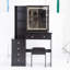 Table de chevet de 37 po avec tabouret rembourré, grand miroir coulissant, DEL tricolore à contrôle tactile, réglage de la luminosité, rangement élevé, mobilier noir de style américain