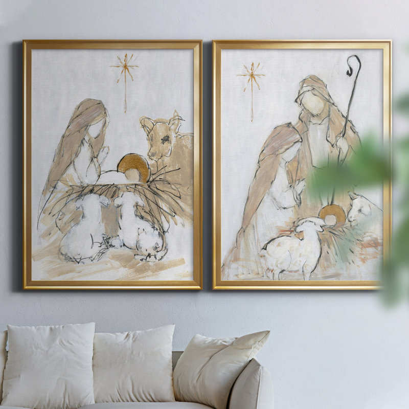 Sainte nuit, ensemble de 2 impressions, H 22,5 po x l 61 po, Toile encadrée, Doré