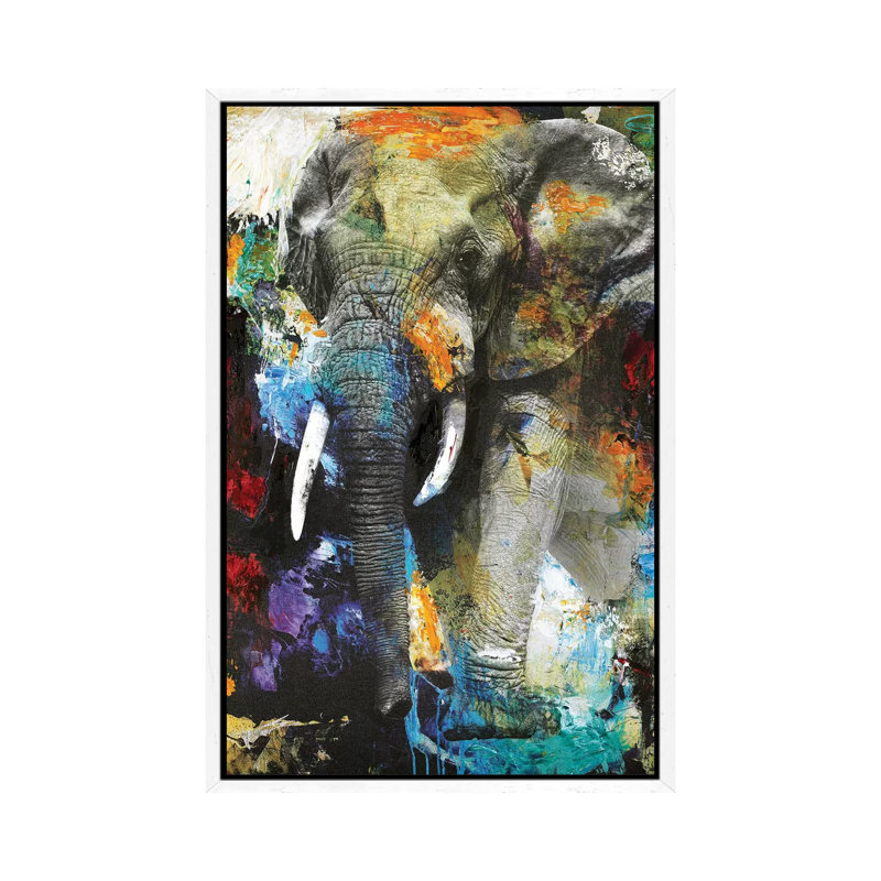 Elephant - Print on Canvas, 66.04cm H x 45.72cm W x 3.81cm D, White Framed