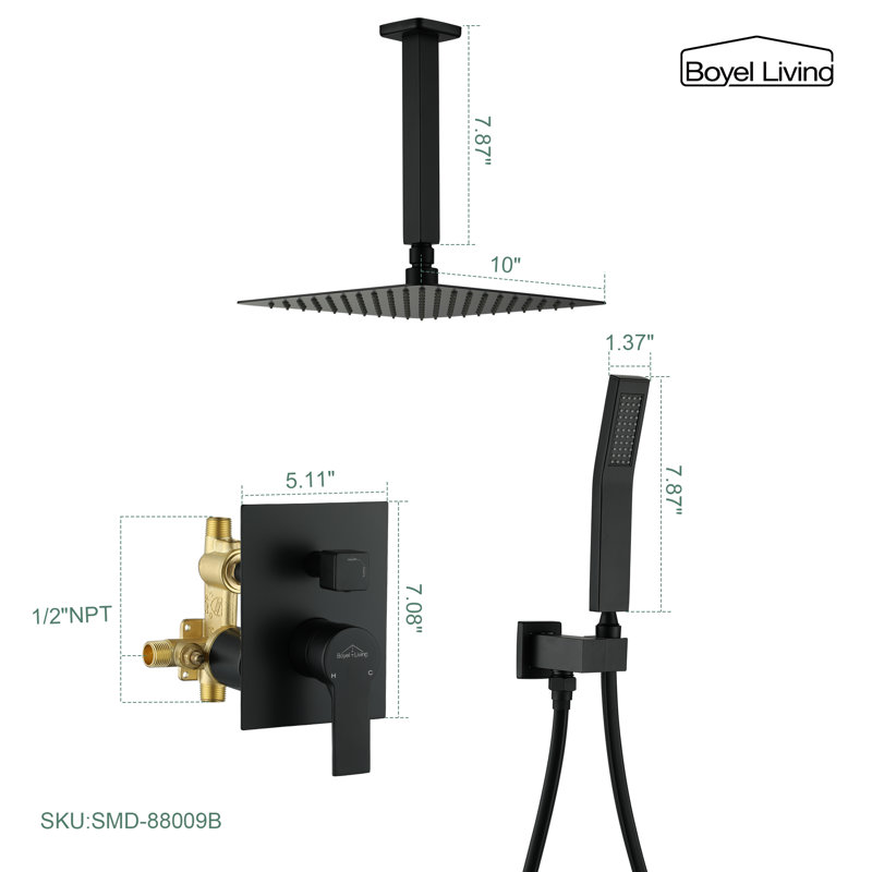 Système de douche complet avec valve brute, Noir