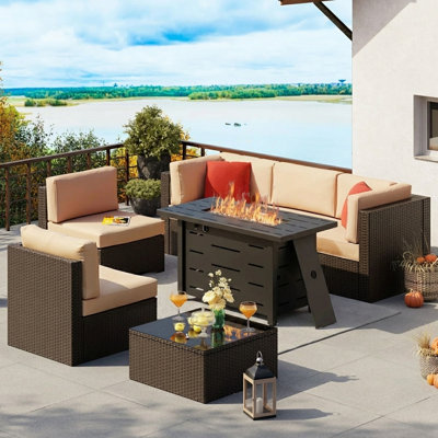 7-Piece Outdoor Rattan Patio Set with Fire Pit Table