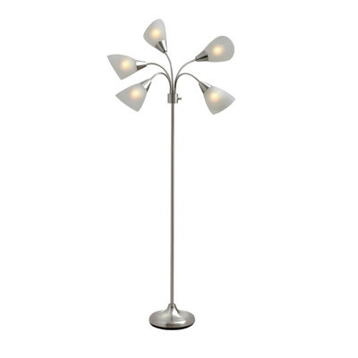 Floor Lamp With 5 Movable Shades & Adjustable Brightness – Perfect Lighting For Bedroom Decor, Beauty & Art Studio, Silver