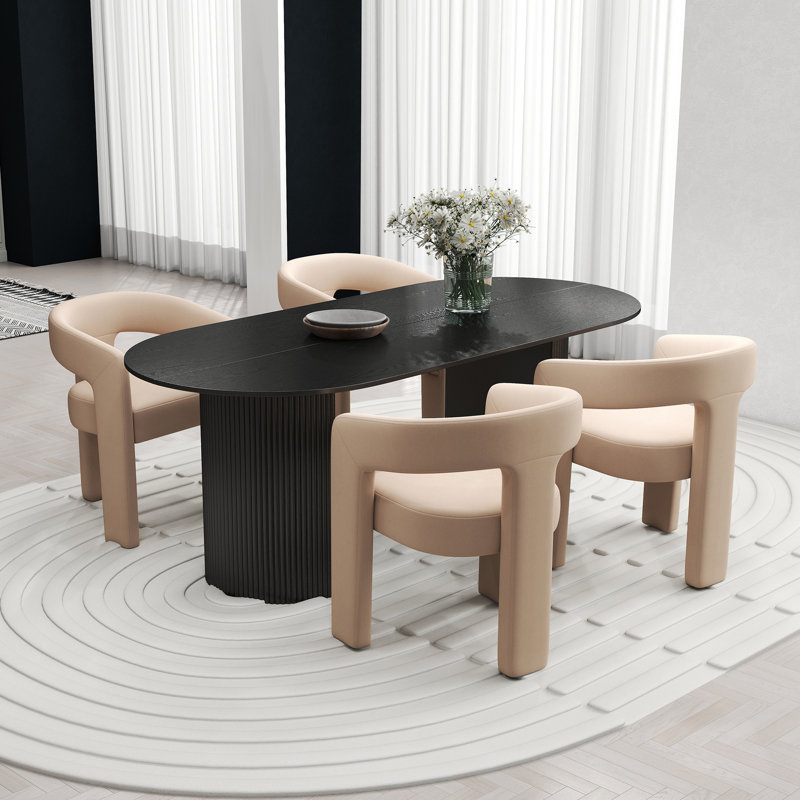 Ensemble de table de salle à manger ovale, 5 pièces: table, 4 chaises, Kaki
