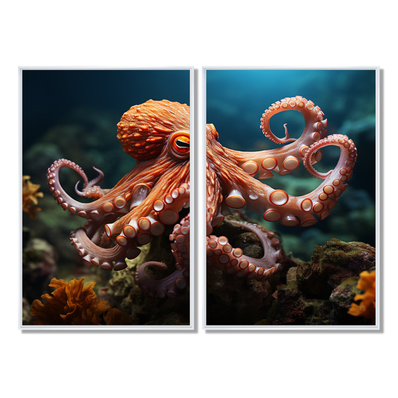 Coral Octopus Serene submersion II - impressions sur toile modernes, H 36 po x l 48 po, Toile tendue, Ne s’applique pas